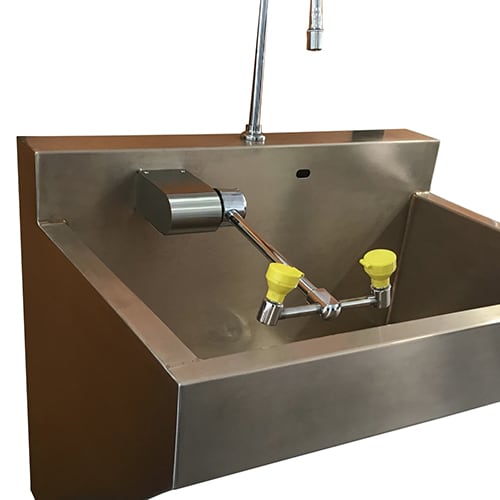 New Stainless Steel Scrub Sink With Eye/Face Wash - Whitehall Mfg