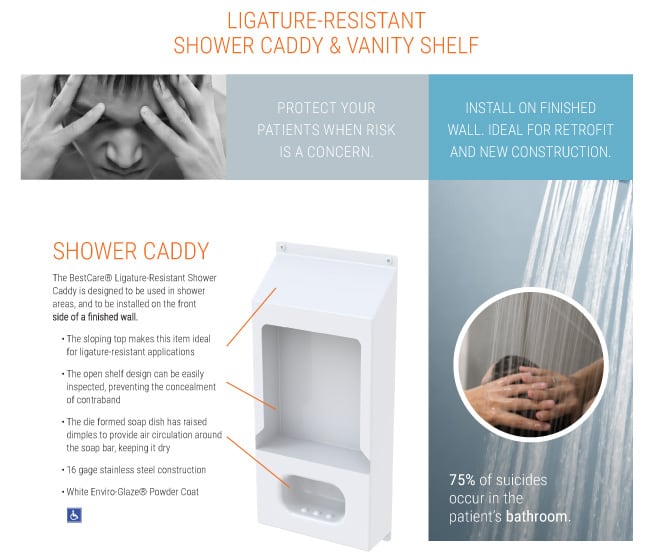 Bestcare Product Ligature-Resistant Shower Caddy & Vanity Shelf - Whitehall  Mfg