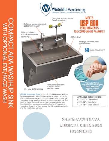 New Stainless Steel Scrub Sink With Eye/Face Wash - Whitehall Mfg